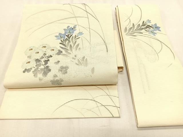 平和屋着物＊夏物　つけ帯　手描き　菊　桔梗　金糸　正絹　逸品　CABK1545fb