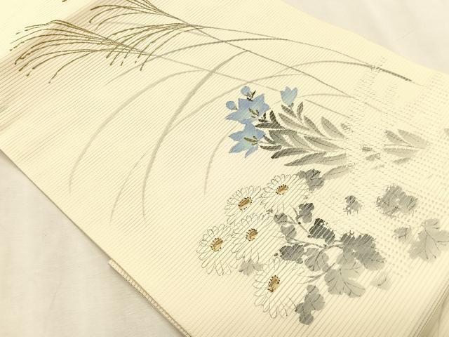 平和屋着物＊夏物　つけ帯　手描き　菊　桔梗　金糸　正絹　逸品　CABK1545fb