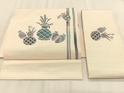 平和屋着物＊夏物　絽塩瀬　つけ帯　ろうけつ染め　成り物　正絹　逸品　CABK1547fb