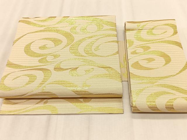 平和屋着物＊夏物　つけ帯　流水文　金糸　正絹　逸品　CABK1549fb