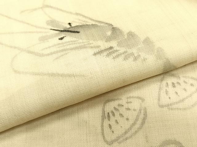 平和屋着物＊夏物　九寸名古屋帯　手描き　紬地　海老　蟹　正絹　逸品　CABK1551fb
