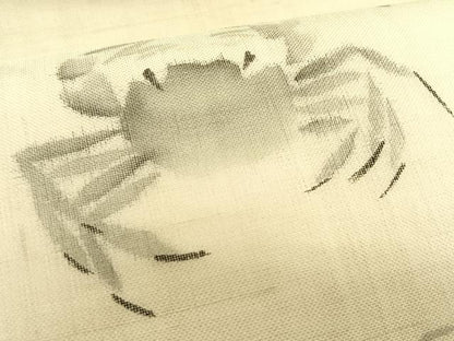 平和屋着物＊夏物　九寸名古屋帯　手描き　紬地　海老　蟹　正絹　逸品　CABK1551fb