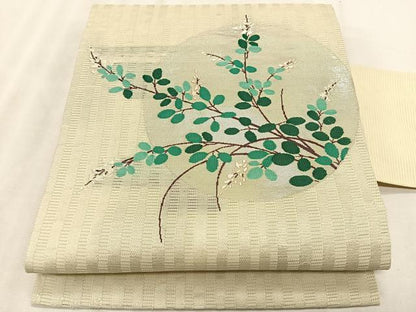 平和屋着物＊夏物　九寸名古屋帯　萩　銀糸　正絹　逸品　CABK1556fb