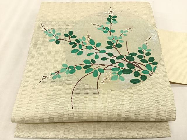平和屋着物＊夏物　九寸名古屋帯　萩　銀糸　正絹　逸品　CABK1556fb