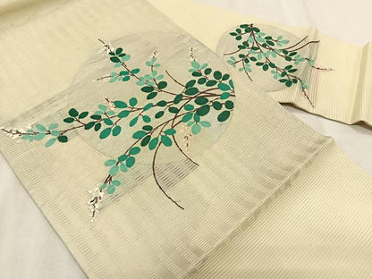 平和屋着物＊夏物　九寸名古屋帯　萩　銀糸　正絹　逸品　CABK1556fb