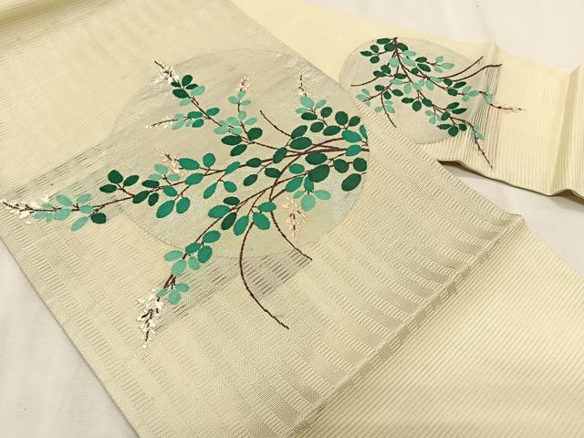 平和屋着物＊夏物　九寸名古屋帯　萩　銀糸　正絹　逸品　CABK1556fb