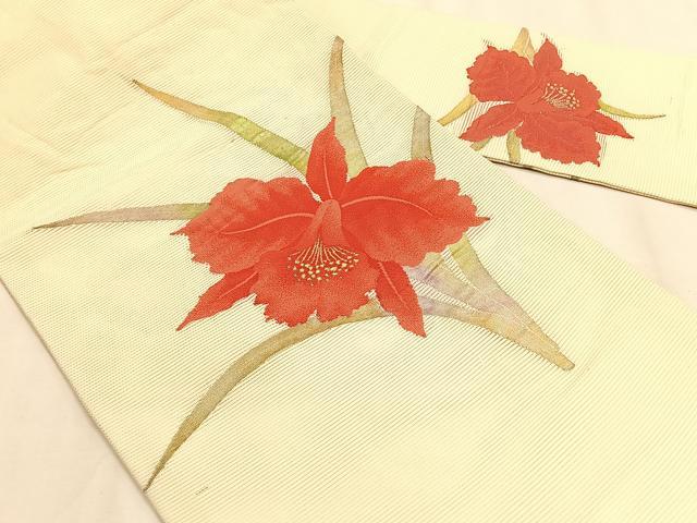 平和屋着物＊夏物　九寸名古屋帯　草花文　銀糸　正絹　逸品　CABK1557fb