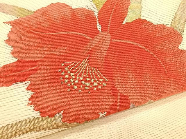 平和屋着物＊夏物　九寸名古屋帯　草花文　銀糸　正絹　逸品　CABK1557fb