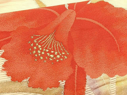 平和屋着物＊夏物　九寸名古屋帯　草花文　銀糸　正絹　逸品　CABK1557fb