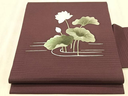 平和屋着物＊夏物　絽塩瀬　九寸名古屋帯　ろうけつ染め　蓮　正絹　逸品　CABK1558fb