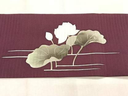 平和屋着物＊夏物　絽塩瀬　九寸名古屋帯　ろうけつ染め　蓮　正絹　逸品　CABK1558fb