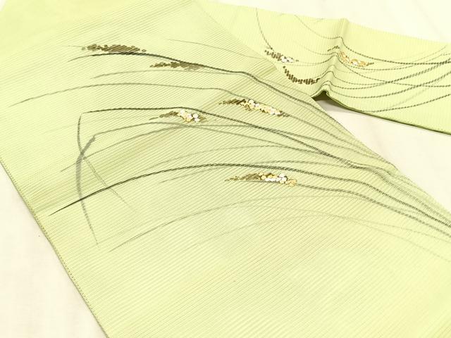 平和屋着物＊夏物　九寸名古屋帯　作家物　手描き　刺繍　稲穂　正絹　逸品　CABK1559fb