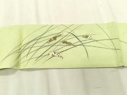 平和屋着物＊夏物　九寸名古屋帯　作家物　手描き　刺繍　稲穂　正絹　逸品　CABK1559fb