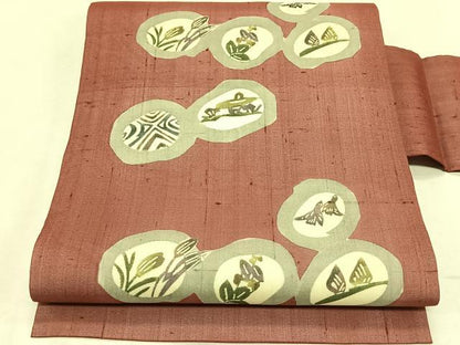 平和屋着物＊夏物　松煙染の第一人者　川島草苑　絹芭蕉　型絵染め　草花丸文　正絹　逸品　CABK1561fb