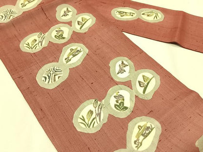 平和屋着物＊夏物　松煙染の第一人者　川島草苑　絹芭蕉　型絵染め　草花丸文　正絹　逸品　CABK1561fb