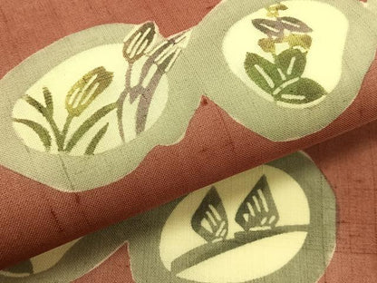 平和屋着物＊夏物　松煙染の第一人者　川島草苑　絹芭蕉　型絵染め　草花丸文　正絹　逸品　CABK1561fb