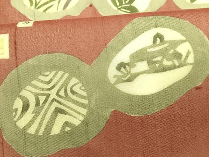 平和屋着物＊夏物　松煙染の第一人者　川島草苑　絹芭蕉　型絵染め　草花丸文　正絹　逸品　CABK1561fb