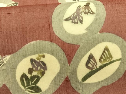平和屋着物＊夏物　松煙染の第一人者　川島草苑　絹芭蕉　型絵染め　草花丸文　正絹　逸品　CABK1561fb
