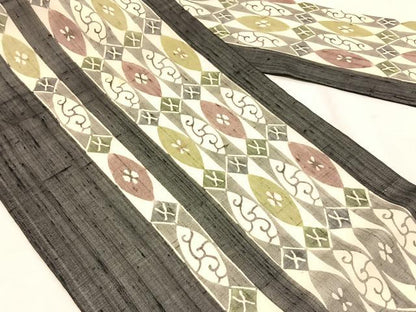 平和屋着物＊夏物　絹芭蕉　九寸名古屋帯　型染め　間道　正絹　逸品　CABK1562fb