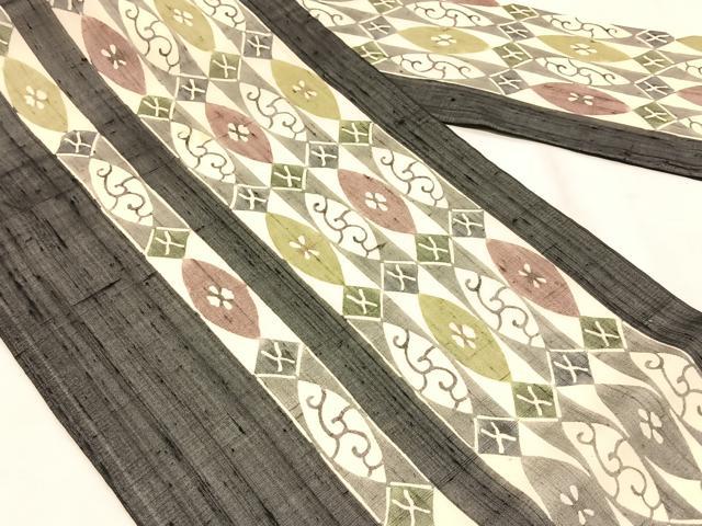 平和屋着物＊夏物　絹芭蕉　九寸名古屋帯　型染め　間道　正絹　逸品　CABK1562fb