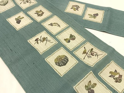 平和屋着物＊夏物　絹芭蕉　九寸名古屋帯　型染　春夏秋冬　成り物　正絹　逸品　CABK1563fb