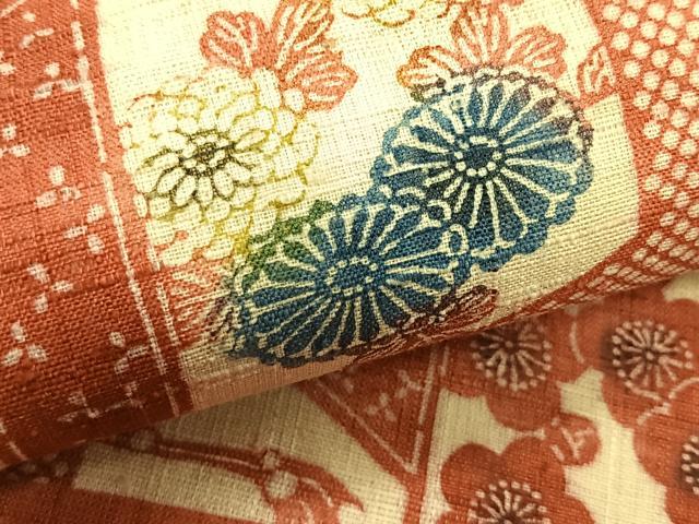 平和屋着物＊夏物　全通柄　九寸名古屋帯　型染め　生紬　吉祥花文　正絹　逸品　未使用　CABK1564fb