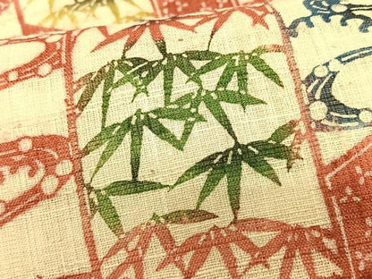 平和屋着物＊夏物　全通柄　九寸名古屋帯　型染め　生紬　吉祥花文　正絹　逸品　未使用　CABK1564fb