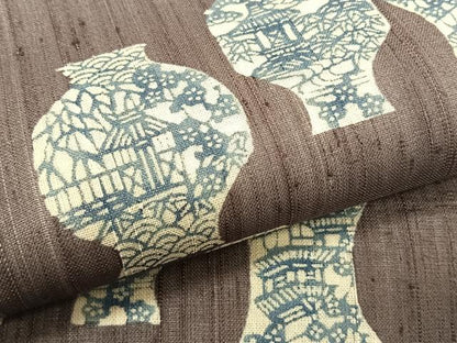 平和屋着物＊夏物　九寸名古屋帯　紬地　型染め　陶器風景文　正絹　逸品　CABK1565fb
