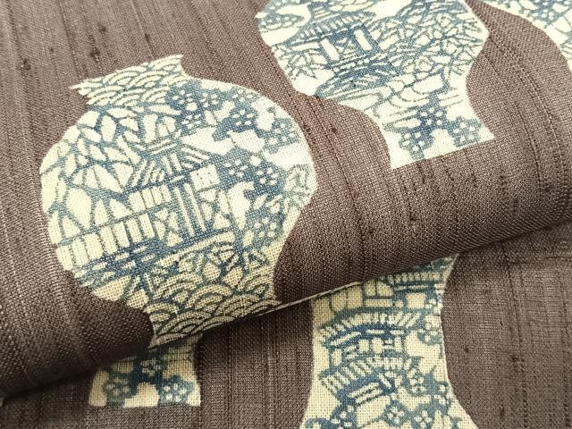 平和屋着物＊夏物　九寸名古屋帯　紬地　型染め　陶器風景文　正絹　逸品　CABK1565fb