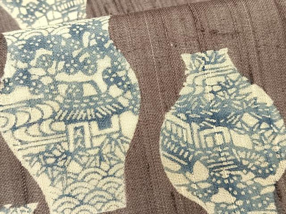 平和屋着物＊夏物　九寸名古屋帯　紬地　型染め　陶器風景文　正絹　逸品　CABK1565fb