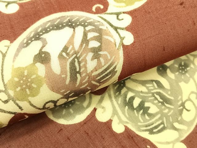 平和屋着物＊夏物　松煙染の第一人者　川島草苑　絹芭蕉　型絵染　花鳥丸文　正絹　逸品　CABK1566fb
