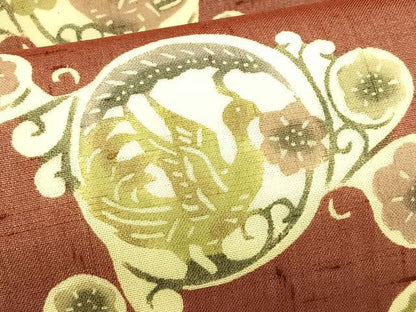 平和屋着物＊夏物　松煙染の第一人者　川島草苑　絹芭蕉　型絵染　花鳥丸文　正絹　逸品　CABK1566fb