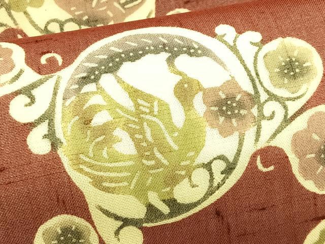 平和屋着物＊夏物　松煙染の第一人者　川島草苑　絹芭蕉　型絵染　花鳥丸文　正絹　逸品　CABK1566fb