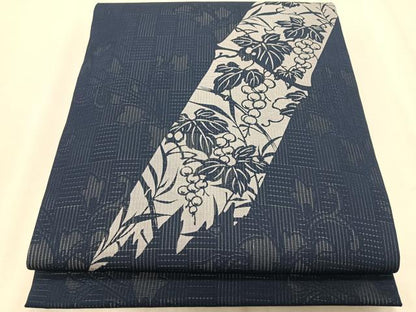 平和屋着物＊夏物　九寸開き名古屋帯　作家物　伊勢型染　葡萄蔦の葉文　正絹　逸品　CABK1567fb