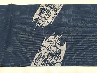 平和屋着物＊夏物　九寸開き名古屋帯　作家物　伊勢型染　葡萄蔦の葉文　正絹　逸品　CABK1567fb