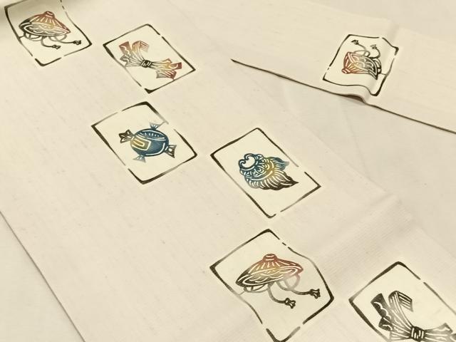平和屋着物＊夏物　九寸名古屋帯　紅型　紬地　色紙吉祥文　正絹　逸品　CABK1568fb