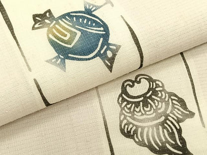 平和屋着物＊夏物　九寸名古屋帯　紅型　紬地　色紙吉祥文　正絹　逸品　CABK1568fb