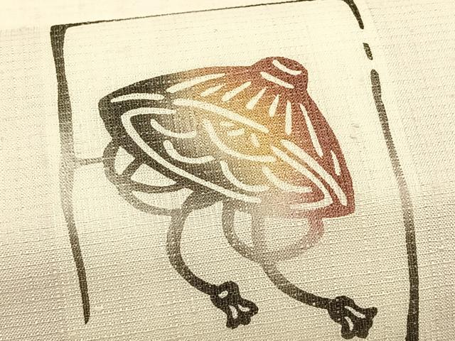 平和屋着物＊夏物　九寸名古屋帯　紅型　紬地　色紙吉祥文　正絹　逸品　CABK1568fb