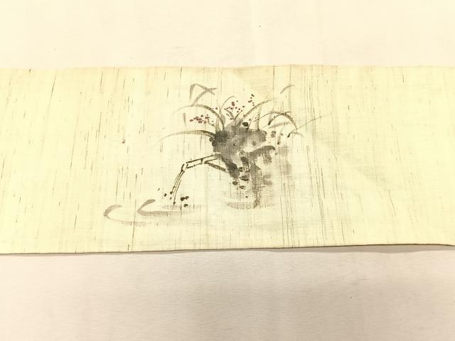 平和屋着物＊夏物　九寸名古屋帯　手描き　風景文　麻　逸品　CABK1569fb
