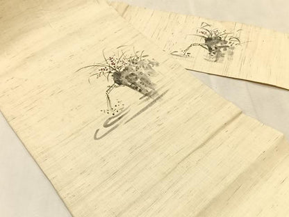 平和屋着物＊夏物　九寸名古屋帯　手描き　風景文　麻　逸品　CABK1569fb