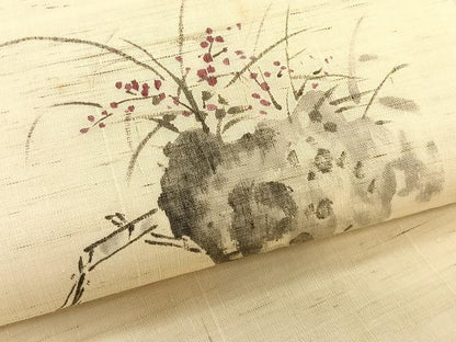 平和屋着物＊夏物　九寸名古屋帯　手描き　風景文　麻　逸品　CABK1569fb