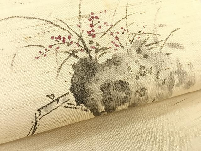 平和屋着物＊夏物　九寸名古屋帯　手描き　風景文　麻　逸品　CABK1569fb