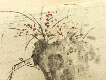 平和屋着物＊夏物　九寸名古屋帯　手描き　風景文　麻　逸品　CABK1569fb