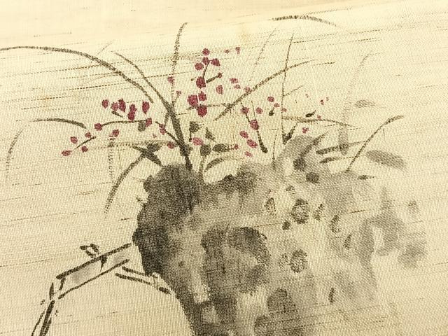 平和屋着物＊夏物　九寸名古屋帯　手描き　風景文　麻　逸品　CABK1569fb