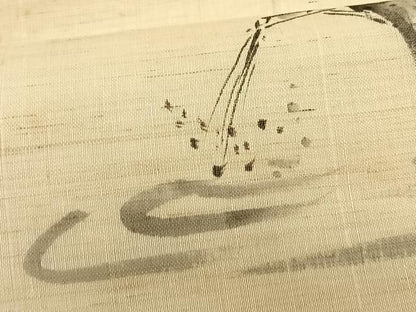 平和屋着物＊夏物　九寸名古屋帯　手描き　風景文　麻　逸品　CABK1569fb