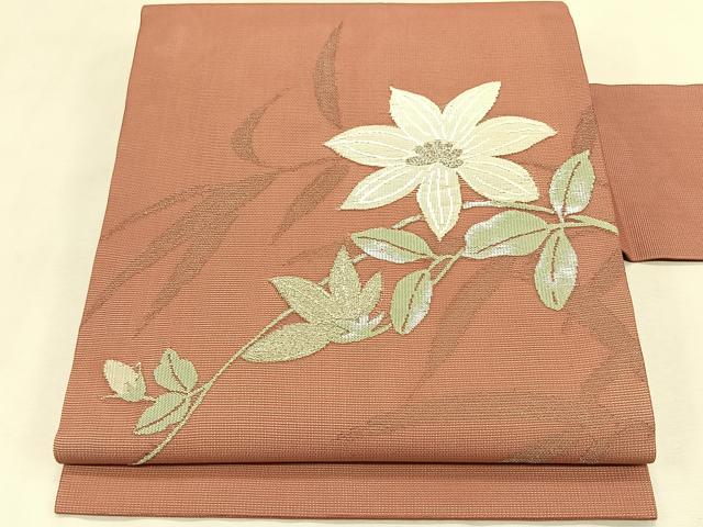 平和屋着物＊夏物　九寸名古屋帯　枝花文　銀糸　正絹　逸品　CABK1572fb