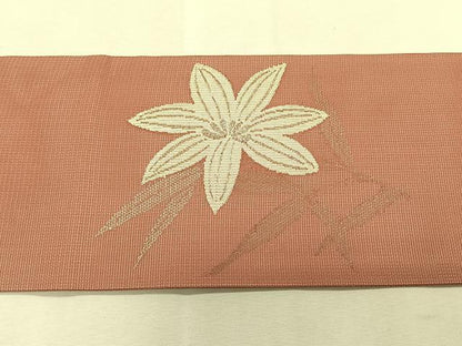 平和屋着物＊夏物　九寸名古屋帯　枝花文　銀糸　正絹　逸品　CABK1572fb
