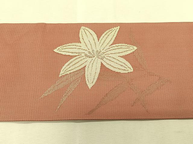 平和屋着物＊夏物　九寸名古屋帯　枝花文　銀糸　正絹　逸品　CABK1572fb