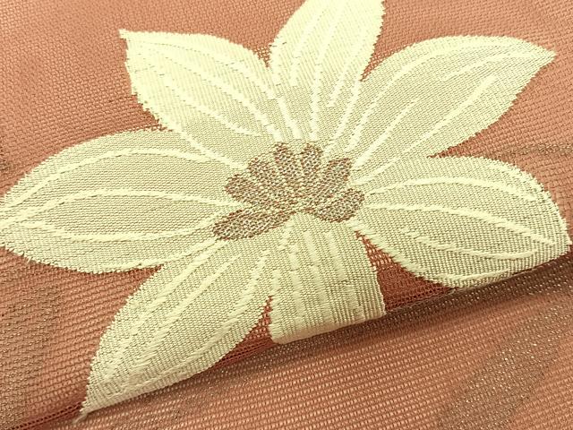 平和屋着物＊夏物　九寸名古屋帯　枝花文　銀糸　正絹　逸品　CABK1572fb