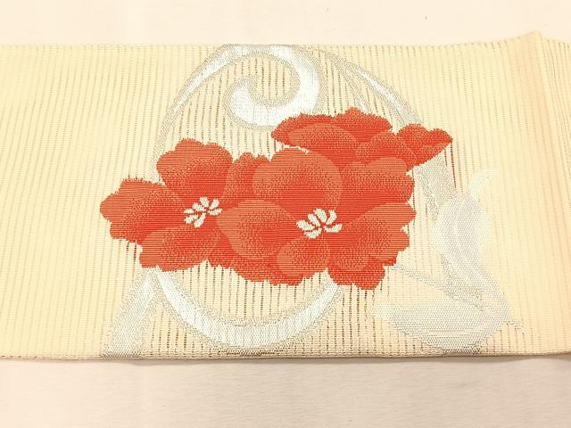 平和屋着物＊夏物　九寸名古屋帯　枝花文　銀糸　正絹　逸品　CABK1574fb